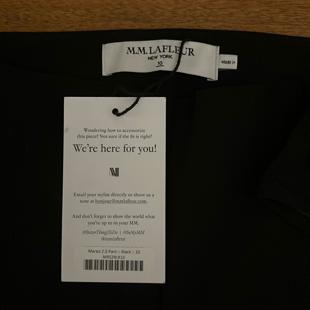 NWT MM LaFleur Marais 2.0 black pant size 10
